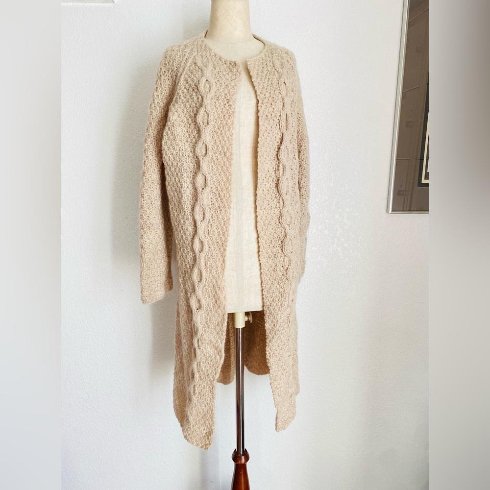 Vintage Tan Cream HandKnitted Cardigan Sweater Duster